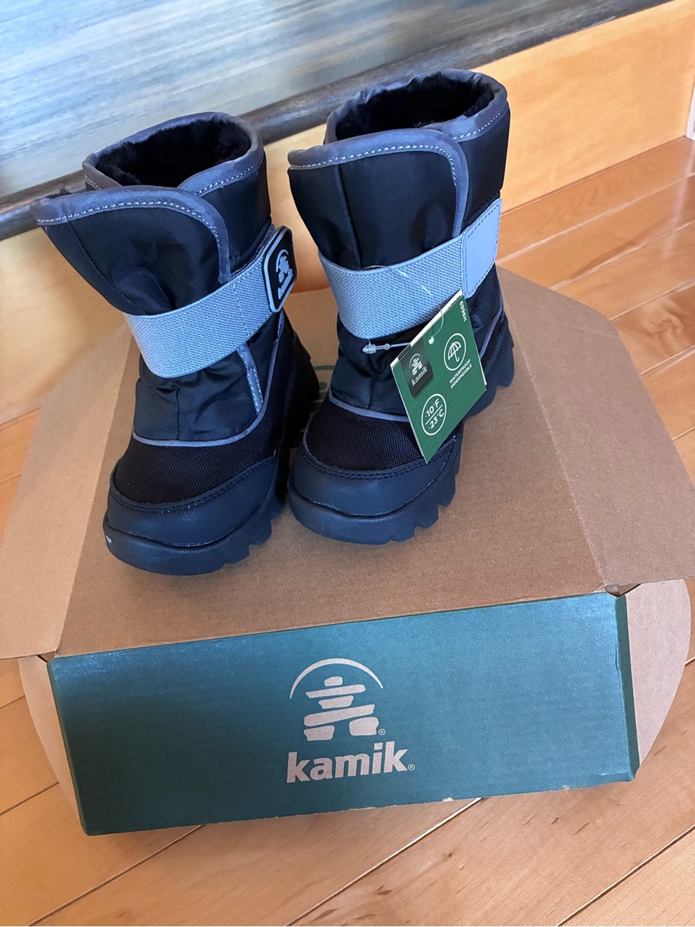 Kamik Kids Black and Light Gray Insulated Snow Boots
